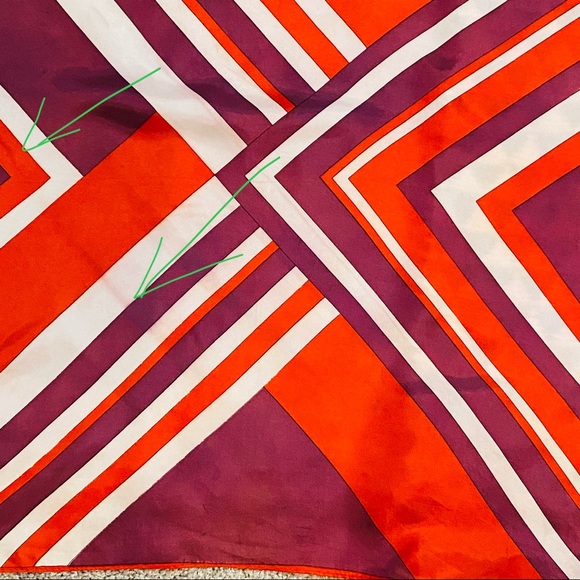 Vintage Red Purple White Asymmetrical Line Print Square Scarf - Picture 11 of 12